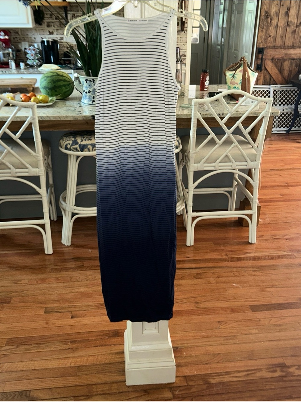 Athleta Navy and White Ombre Stripe Maxi Dress